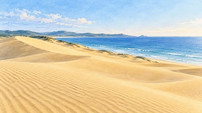 砂丘と日本海を描いた鳥取の水彩イメージ
