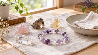 水晶やアメジストなどの天然石とブレスレット